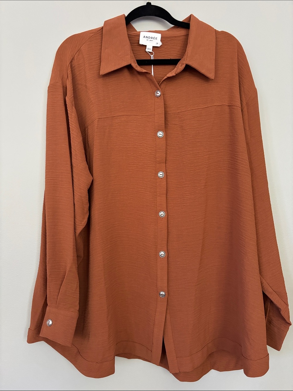 Andree Women's Button-Front Blouse in Rust Orange